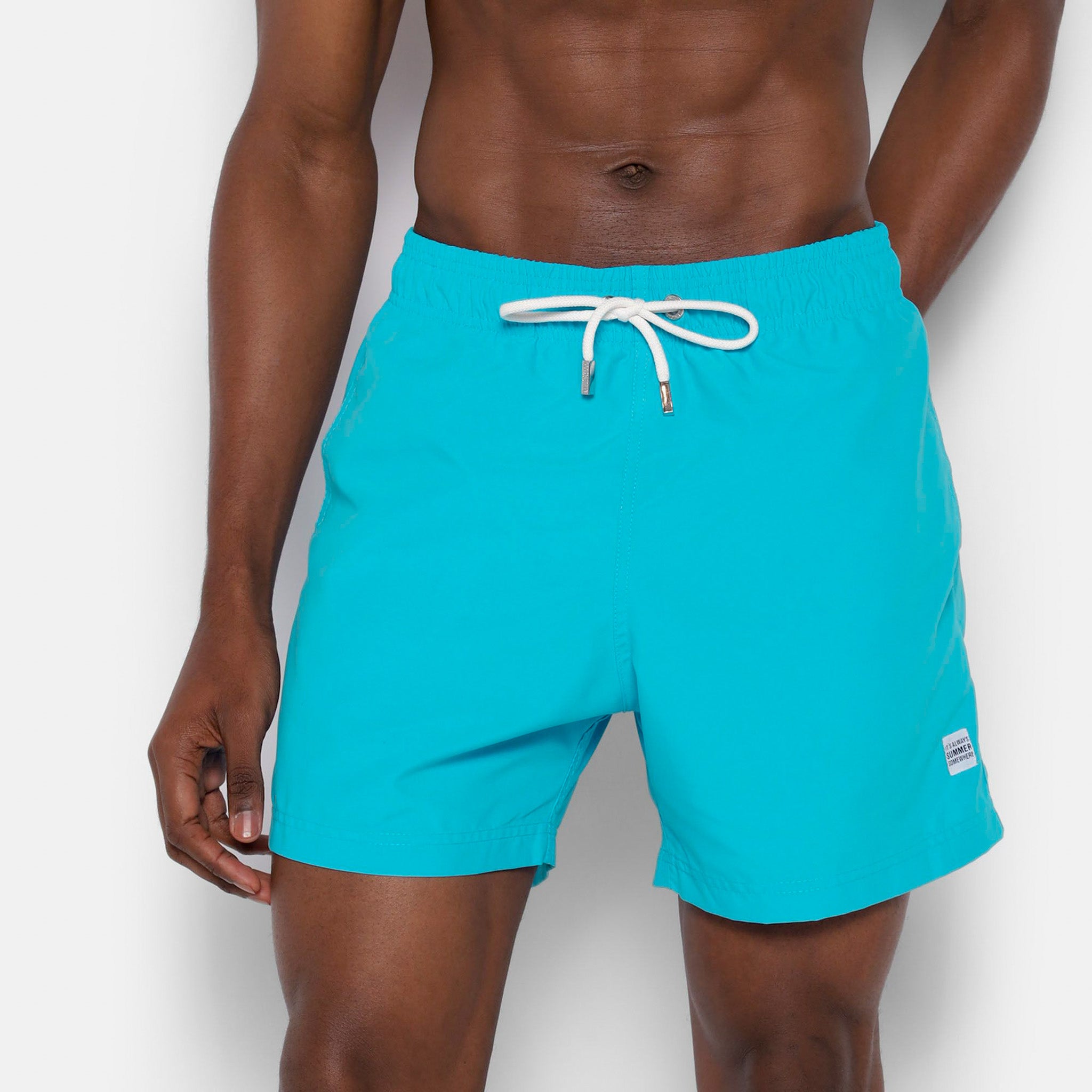 Light Blue Solid Swim Short